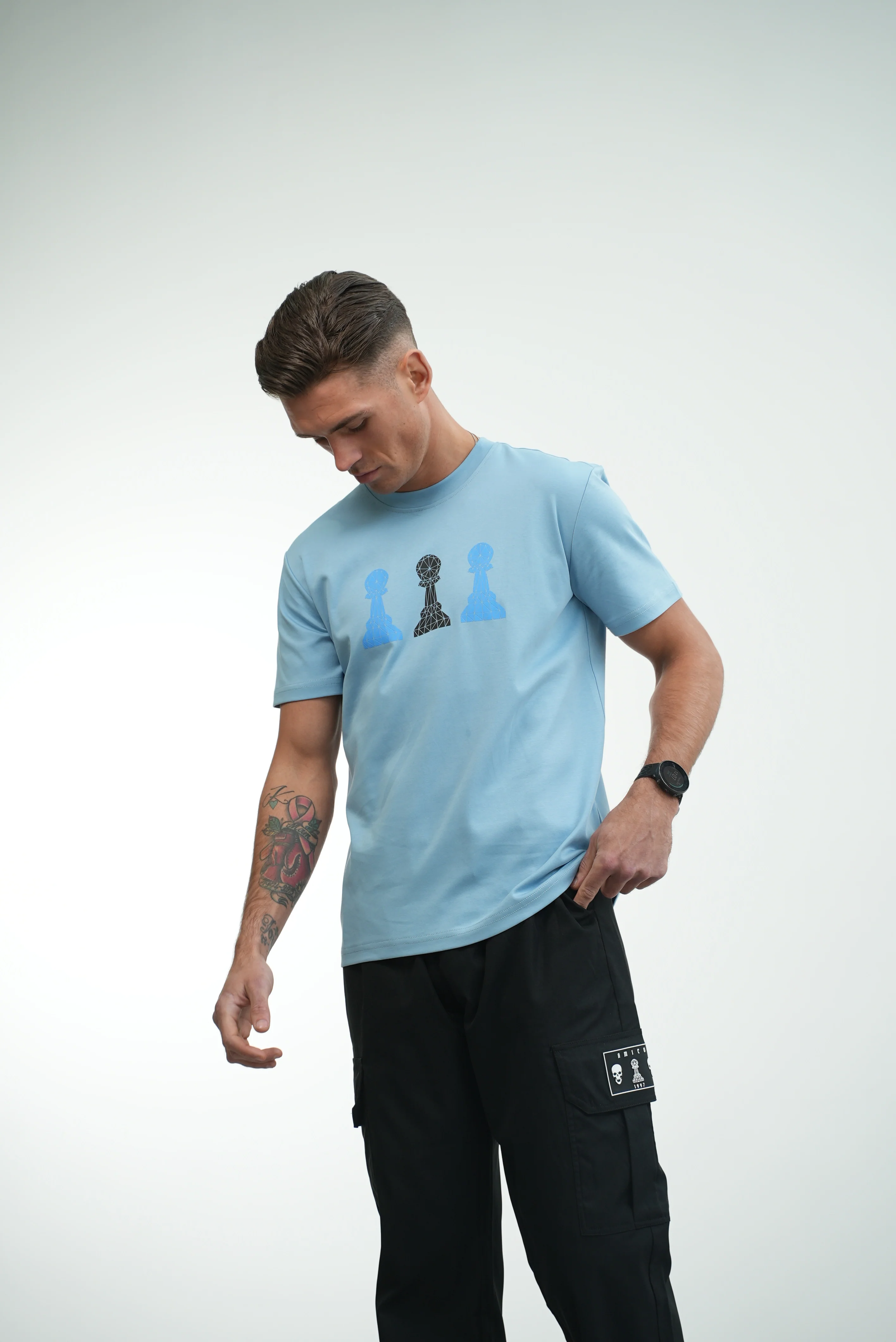 Amico Tri-Pawn Baby Blue Blue/Black Tee - Image 26