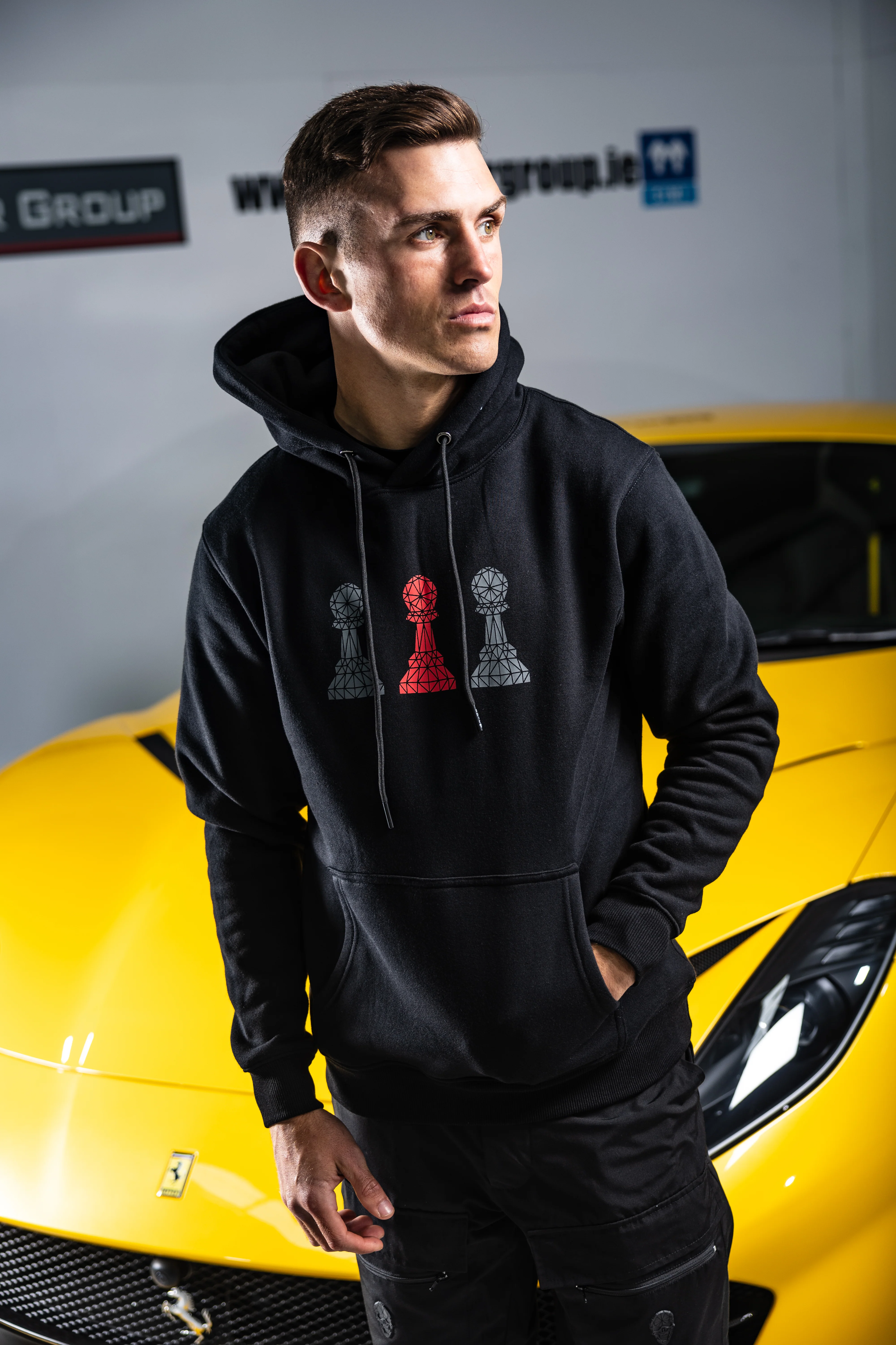 Men's Amico Black Red White Tri Pawn Hoodie - Image 3