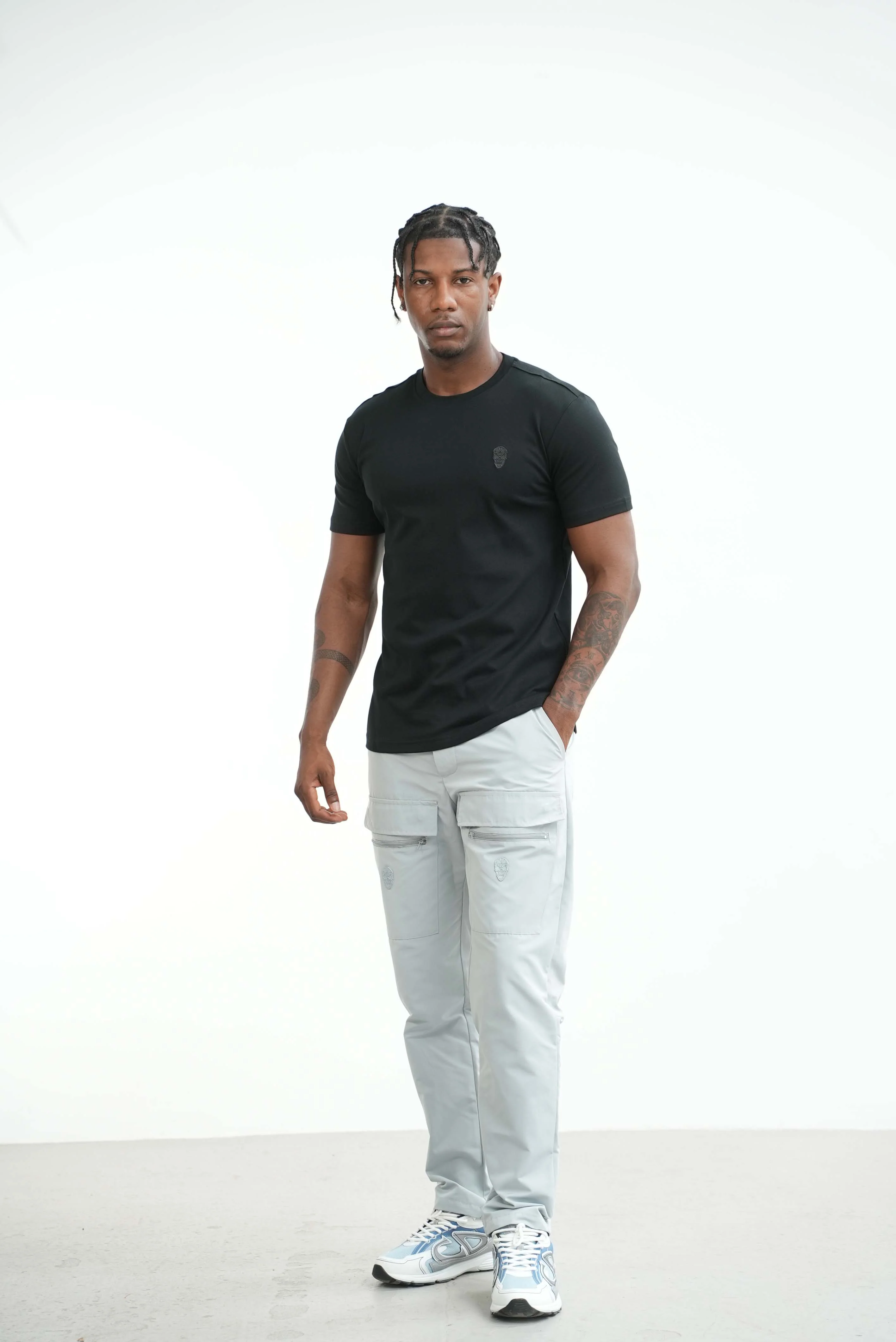 Men's Amico Double Skull Badge Cargos Grey - Image 11