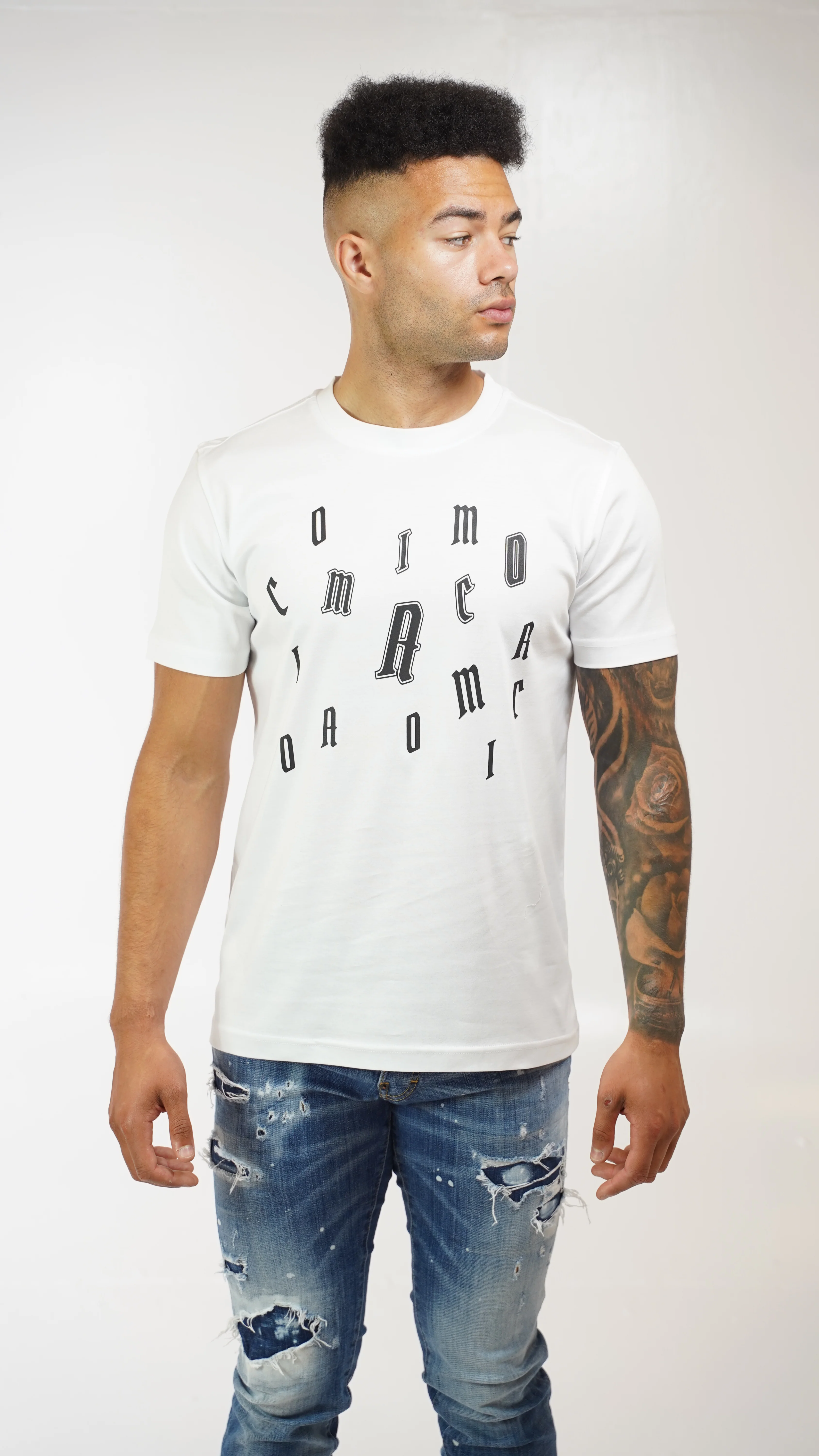 Men's Amico Letter White T-Shirt - Image 3