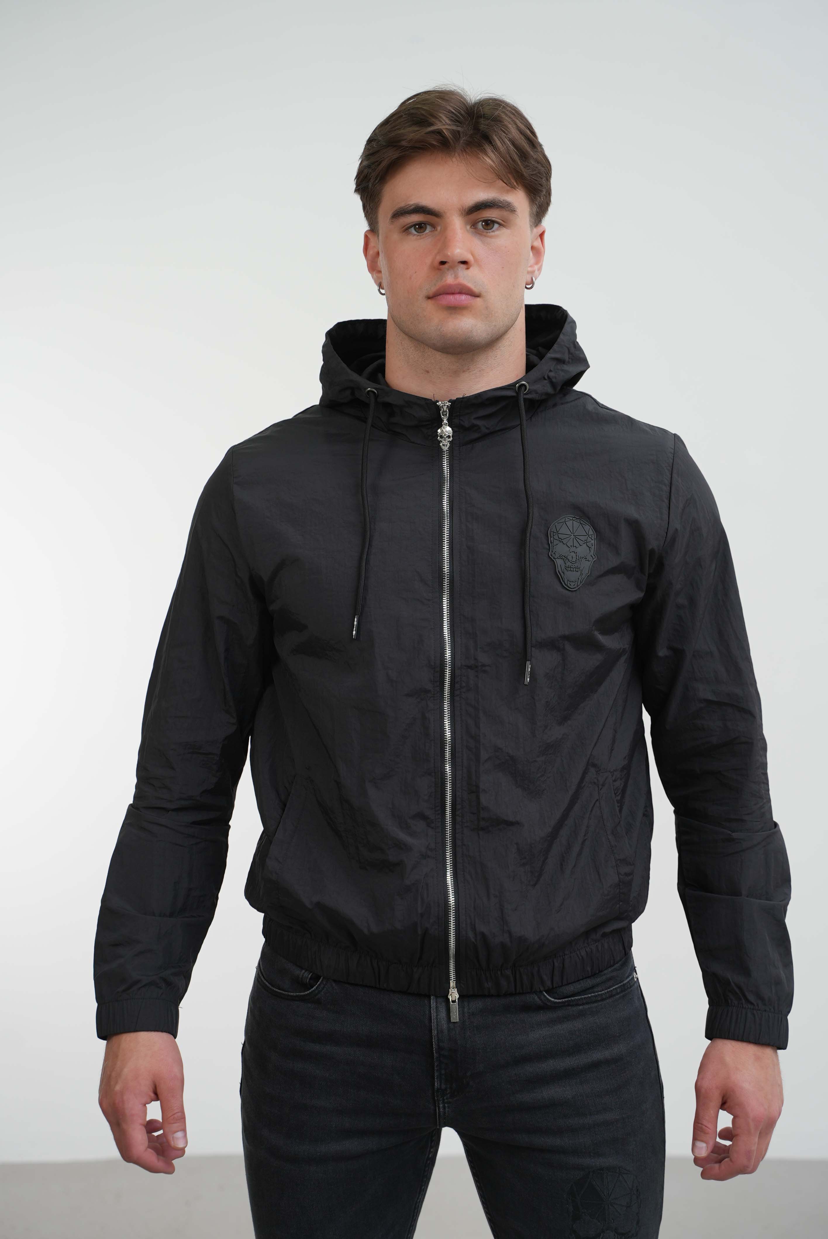 Men's Amico Skull Badge Windbreaker Black - Image 4