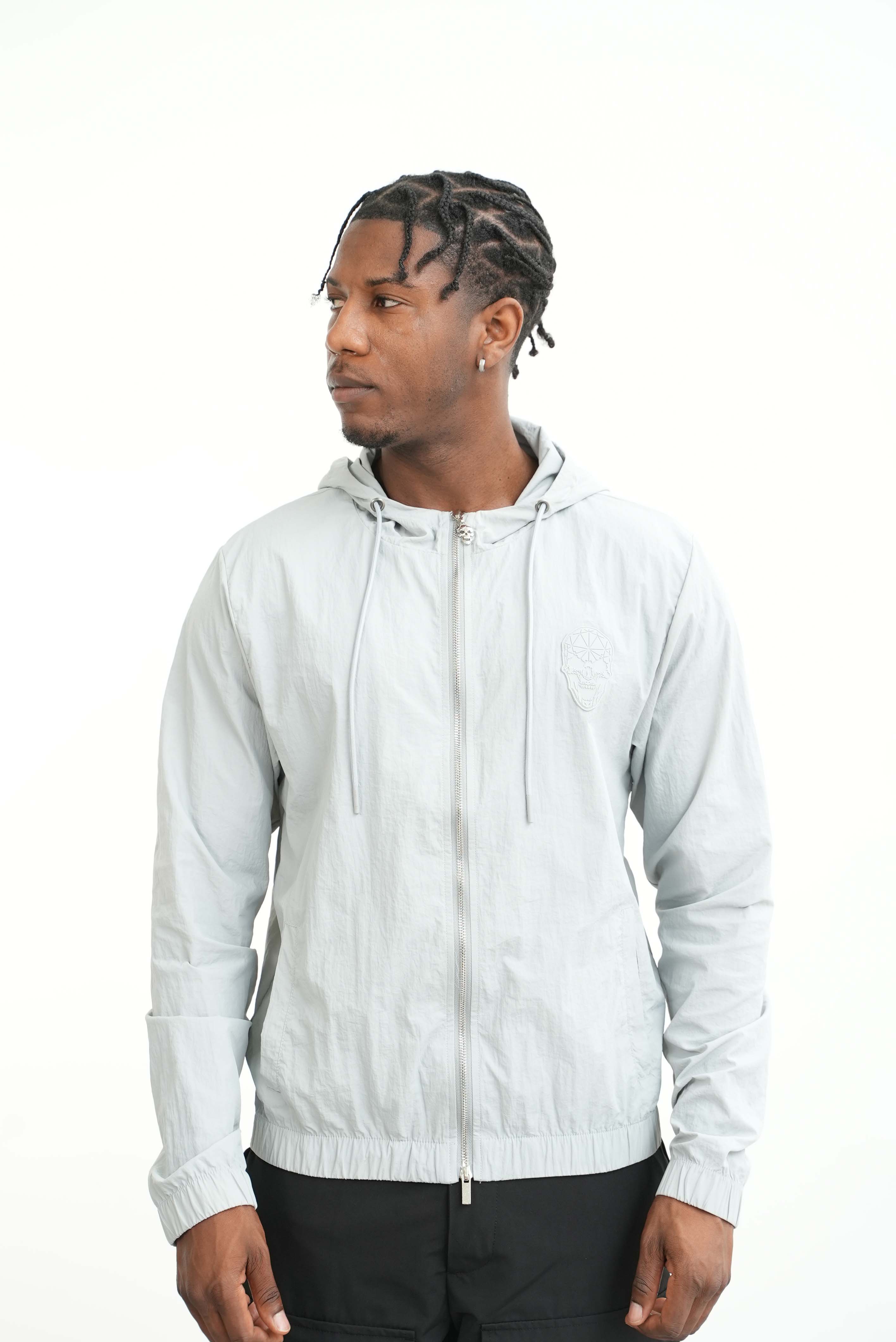 Men's Amico Skull Badge Windbreaker Grey - Image 10