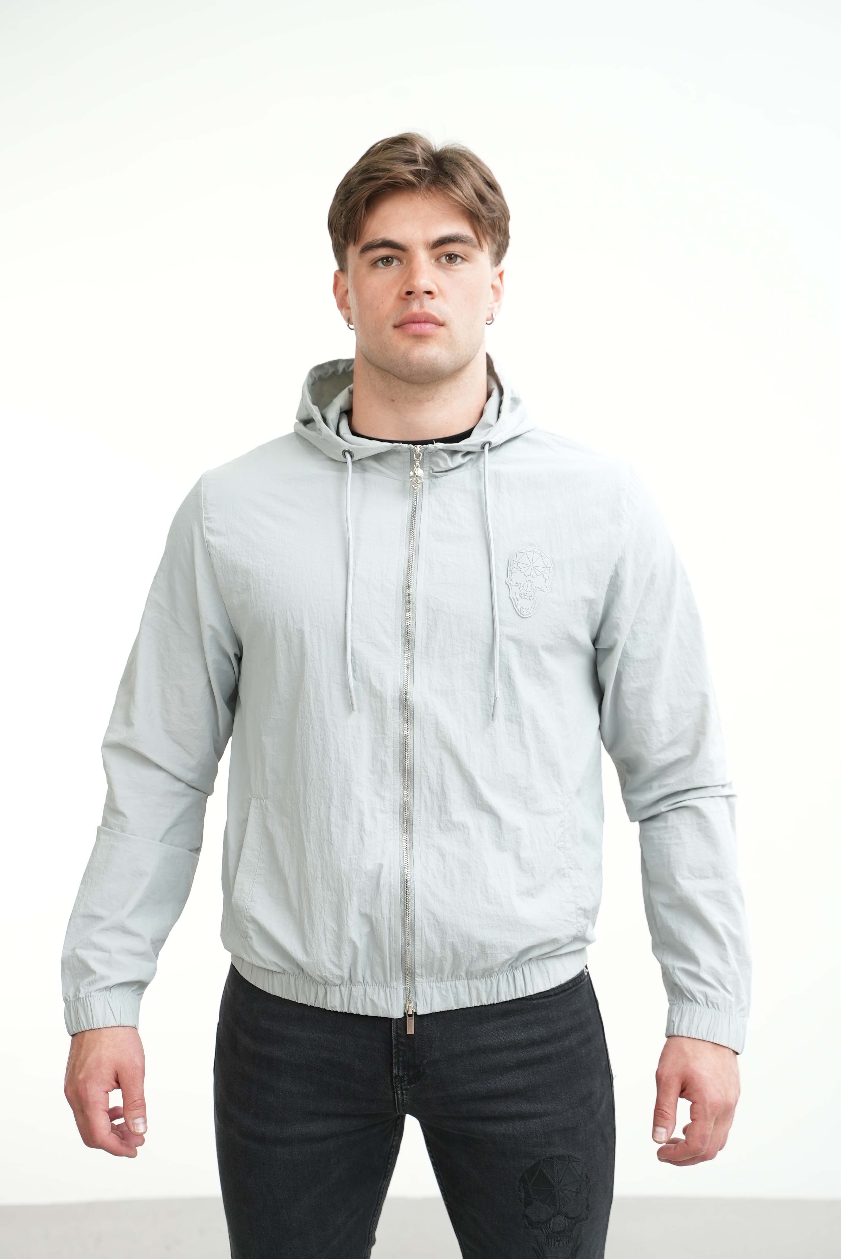 Men's Amico Skull Badge Windbreaker Grey - Image 3