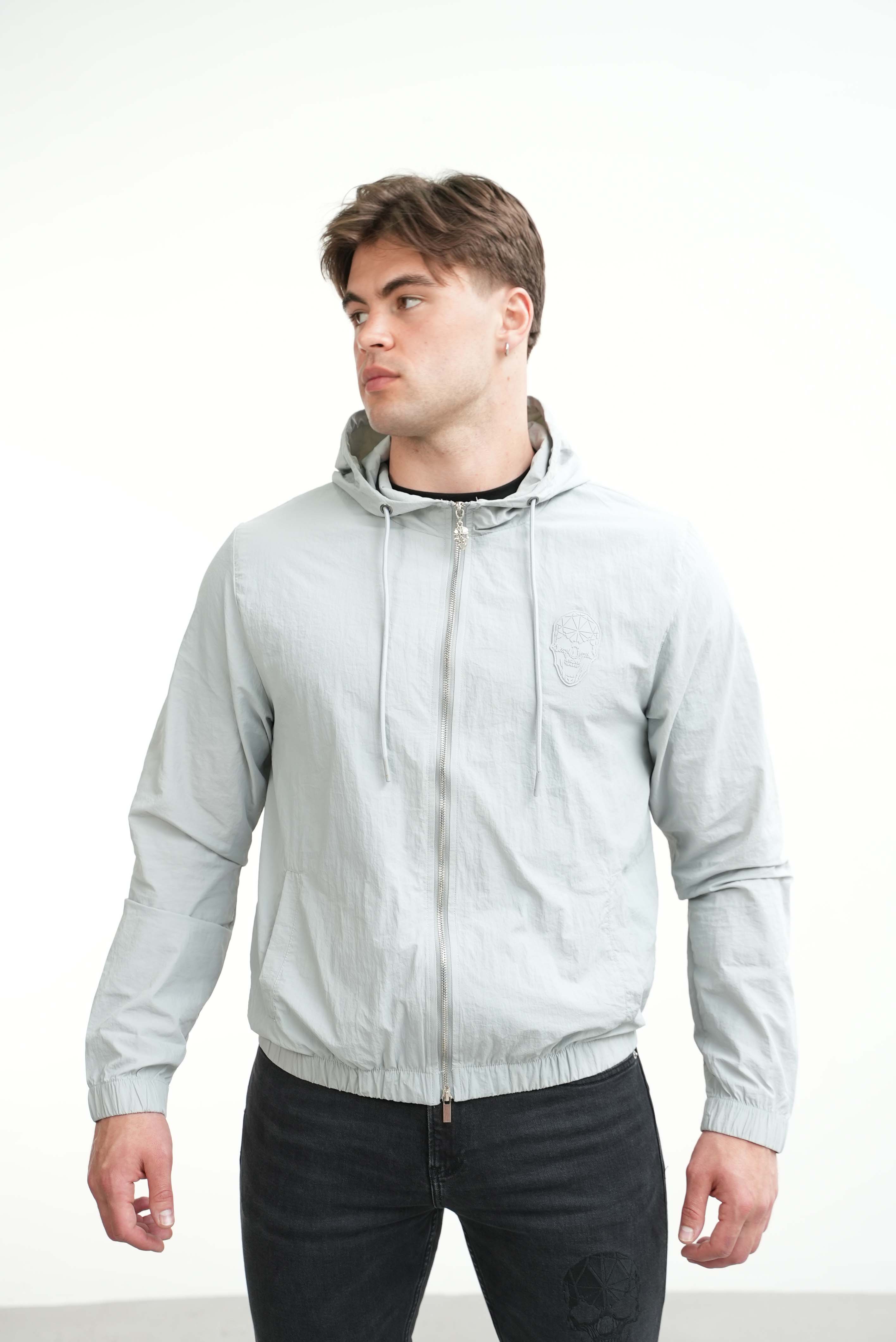 Men's Amico Skull Badge Windbreaker Grey - Image 4