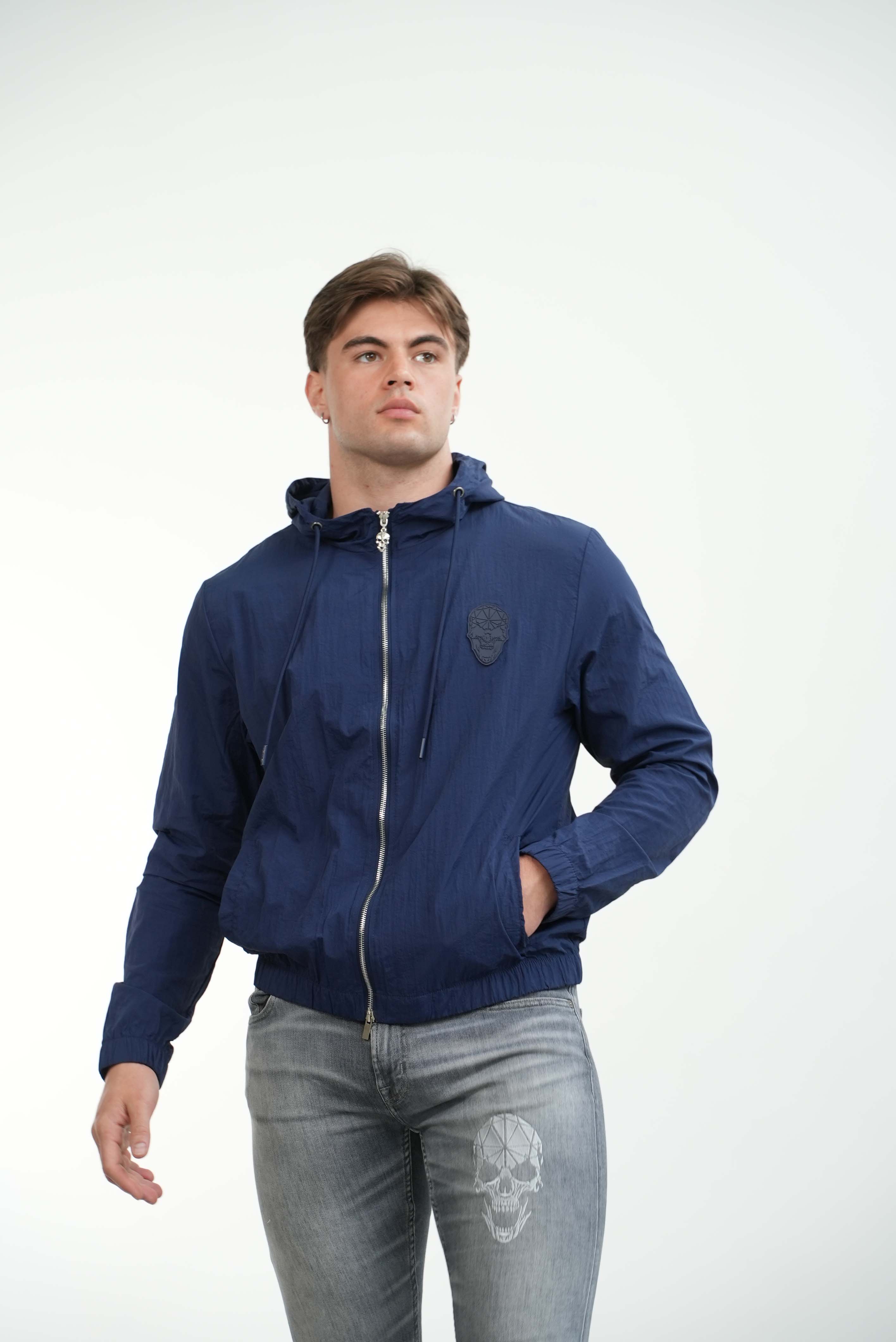 Men's Amico Skull Badge Windbreaker Navy - Image 3