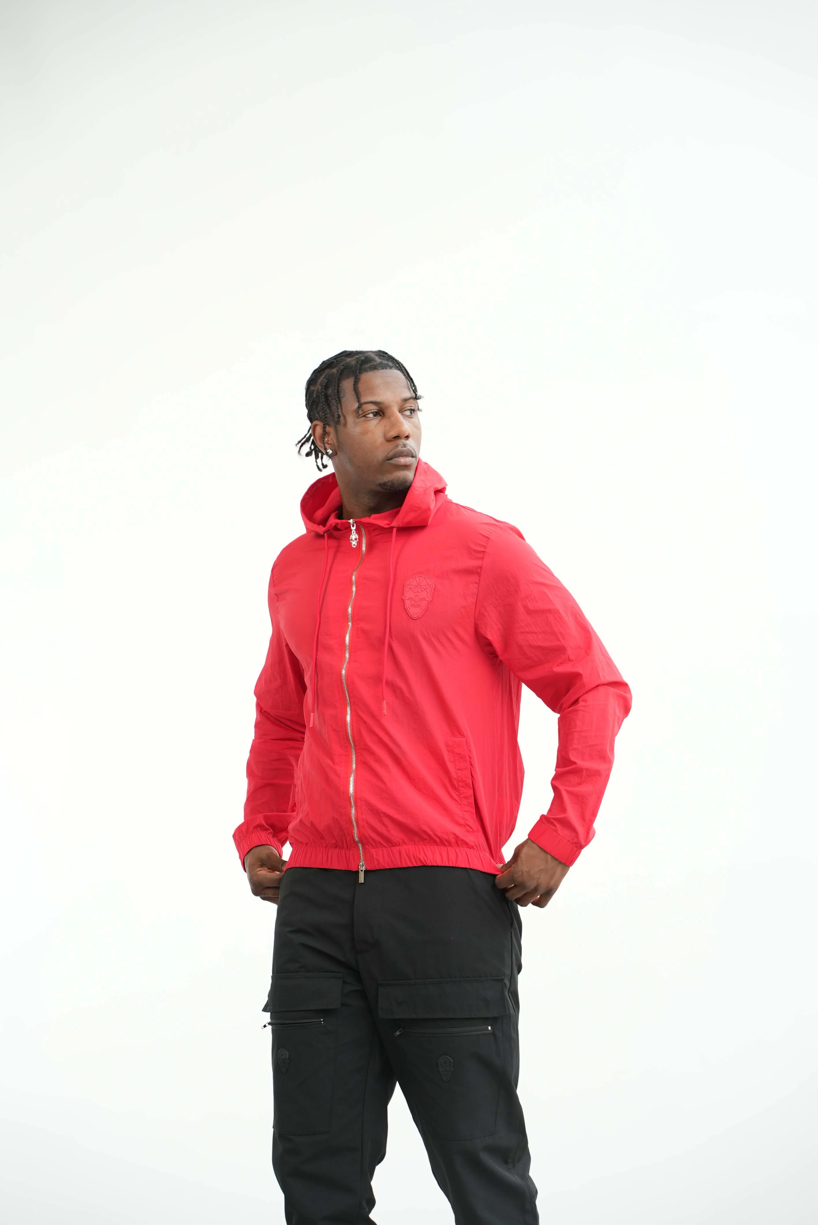 Men's Amico Skull Badge Windbreaker Red - Image 11