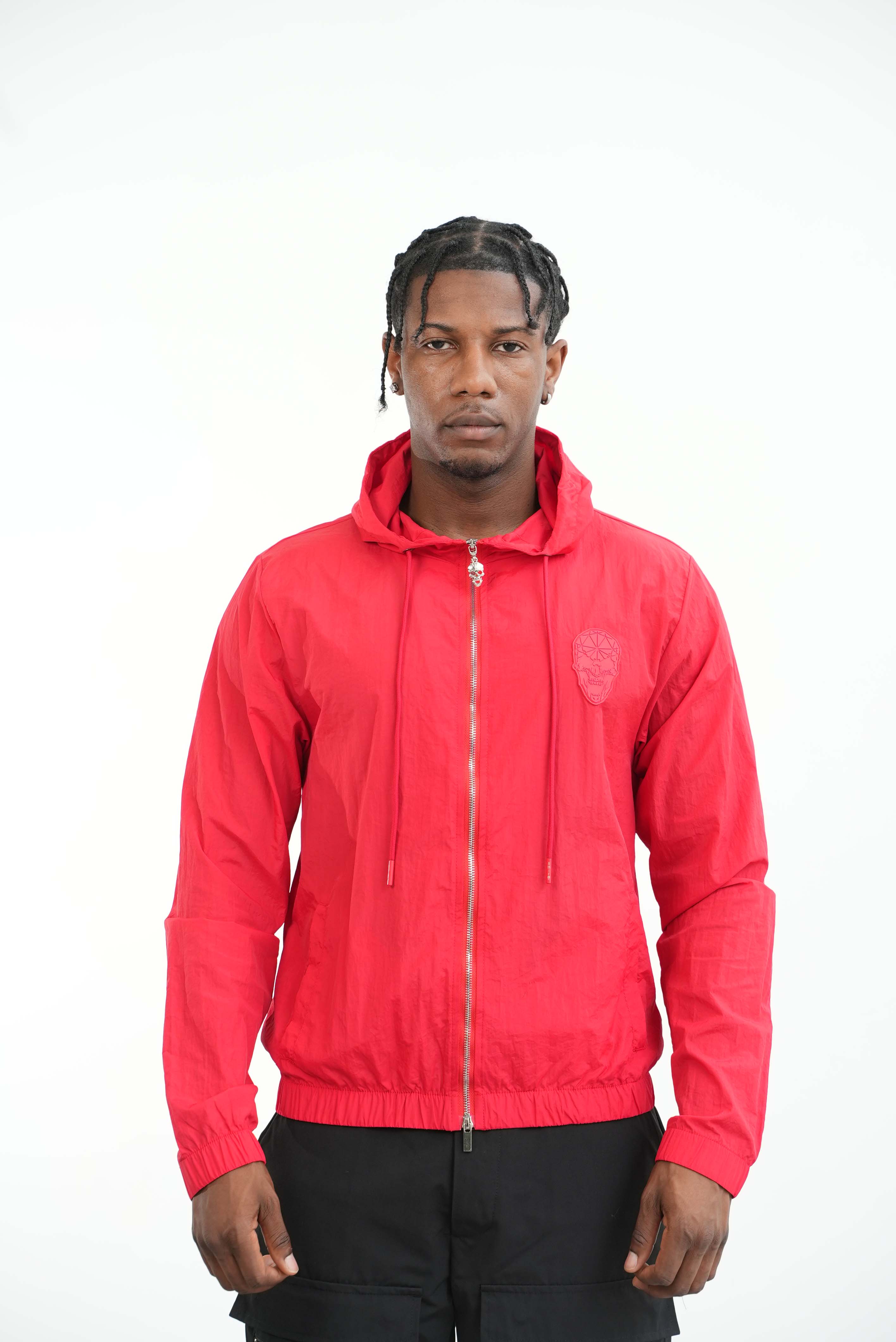 Men's Amico Skull Badge Windbreaker Red - Image 6