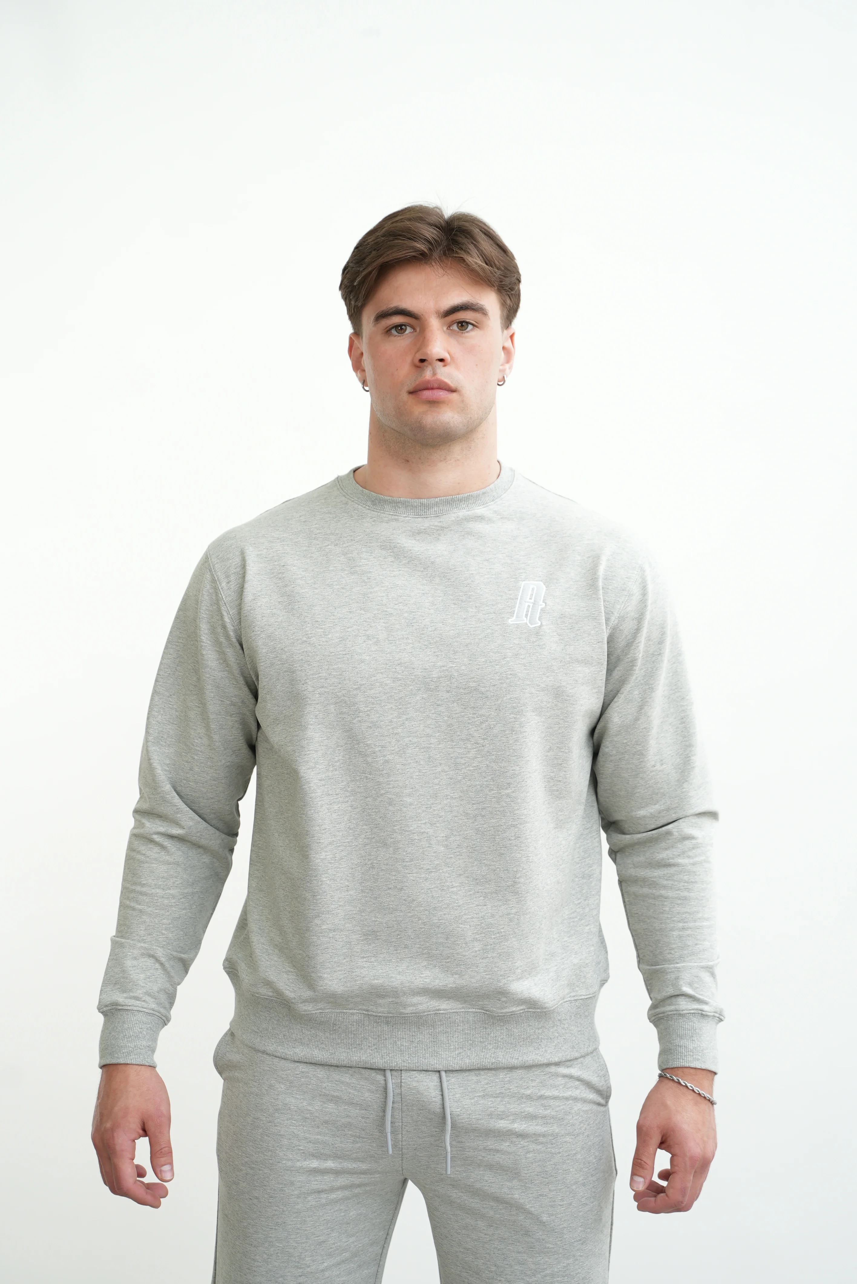 Men's Embroidery A Crew Neck Jumper Grey - Image 3
