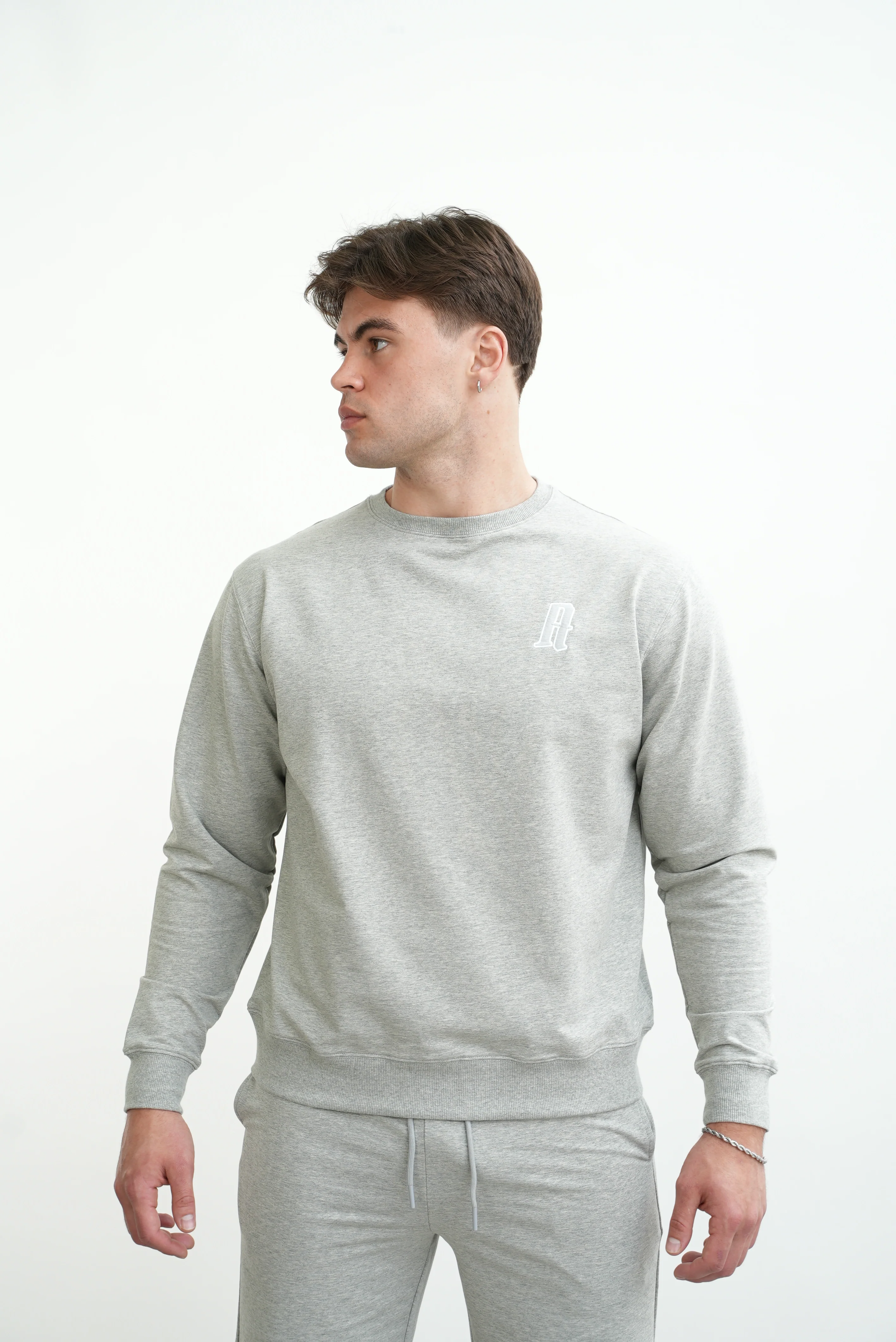 Men's Embroidery A Crew Neck Jumper Grey - Image 4