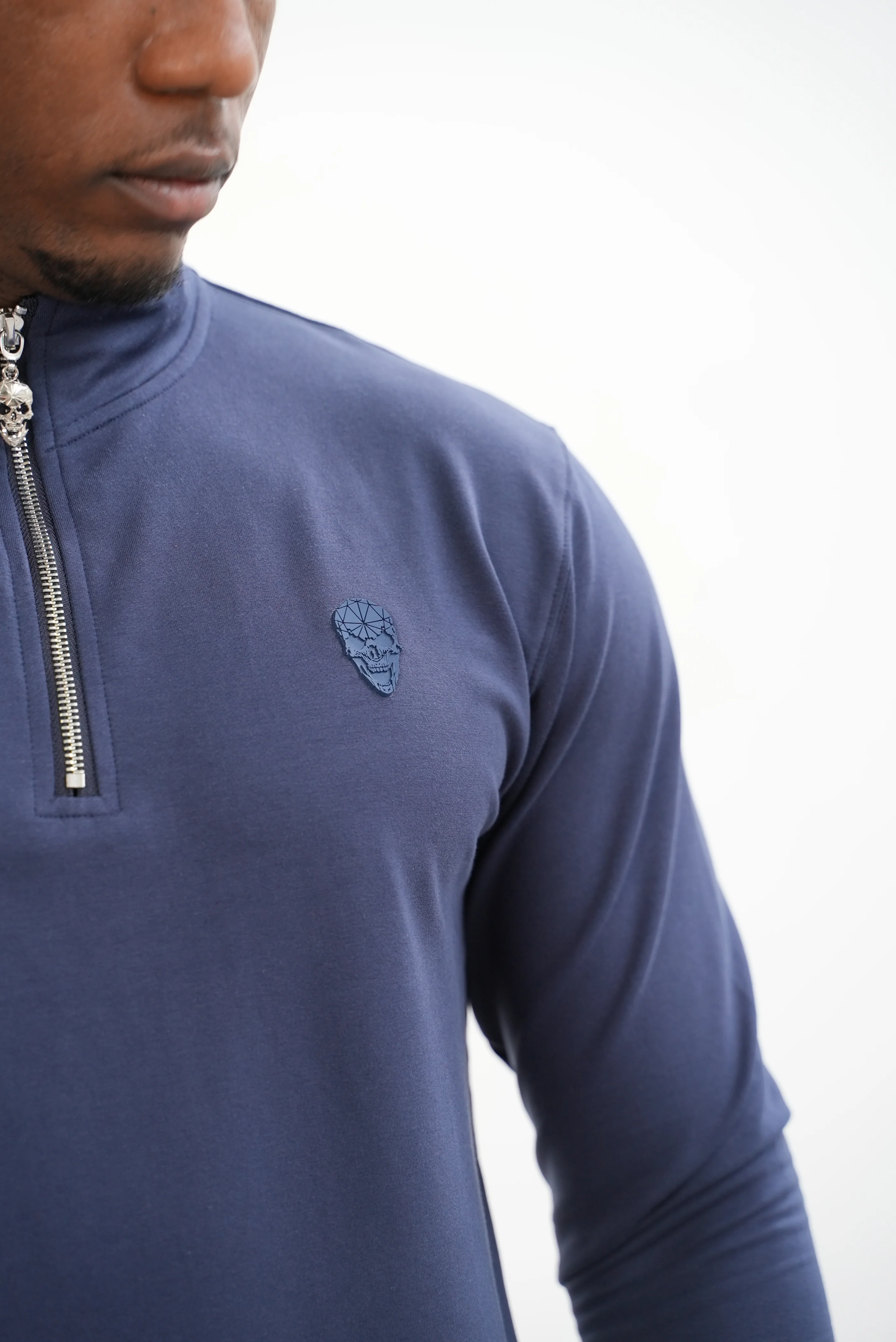 Men's Skull Badge Half Zip Navy - Image 6