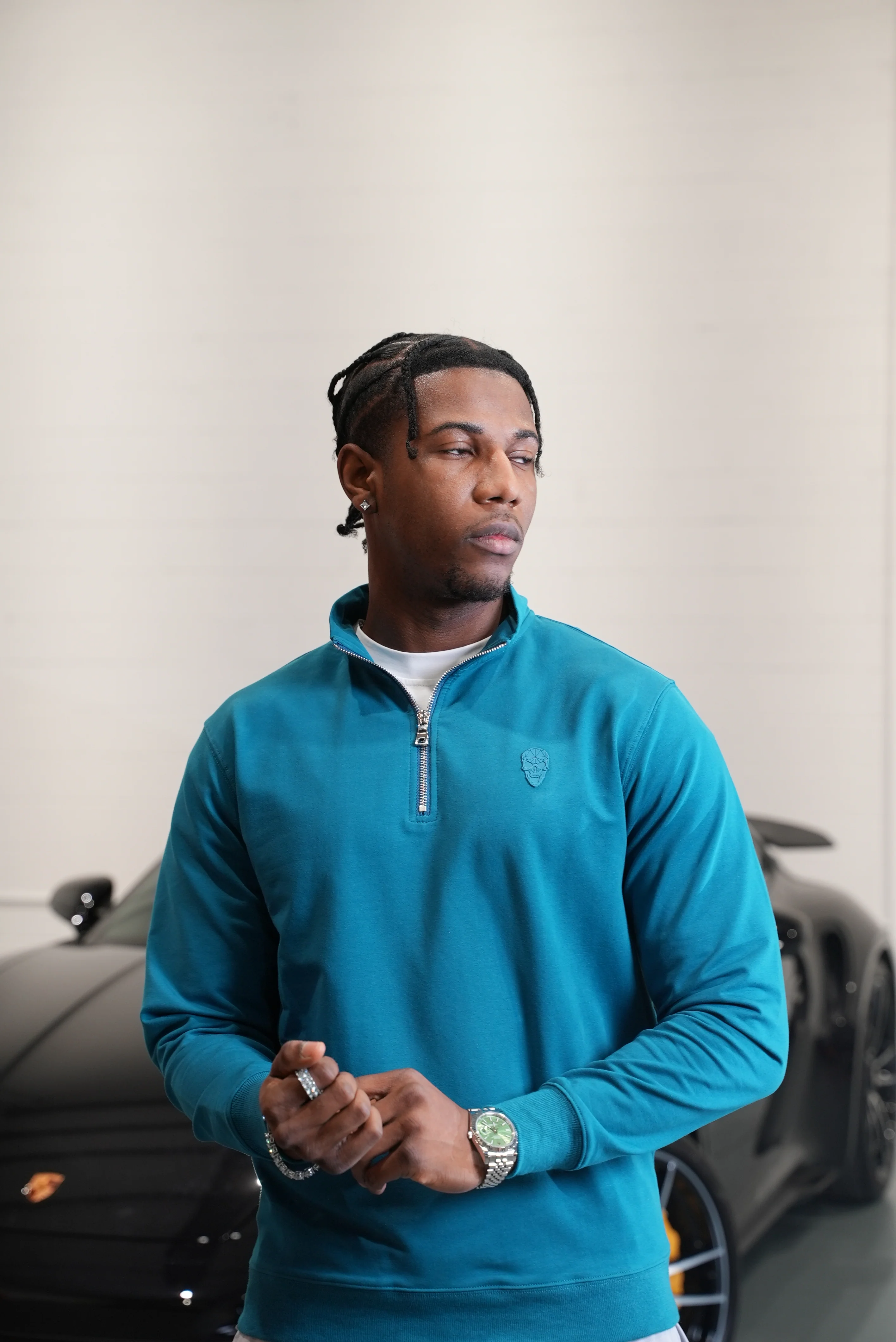 Men's Skull Badge Half Zip Teal - Image 5