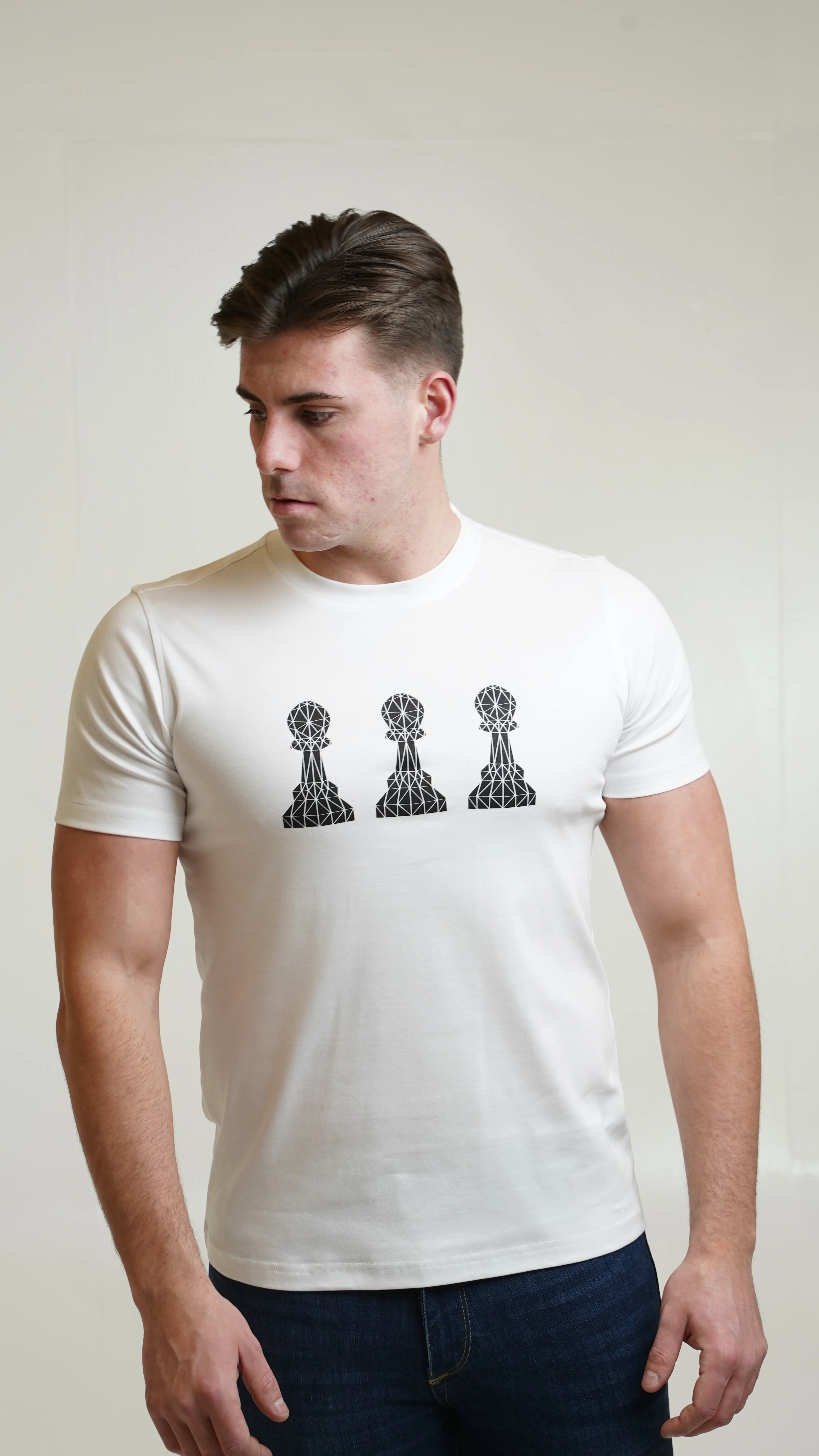 Men's Tri Pawn White T-Shirt - Image 3