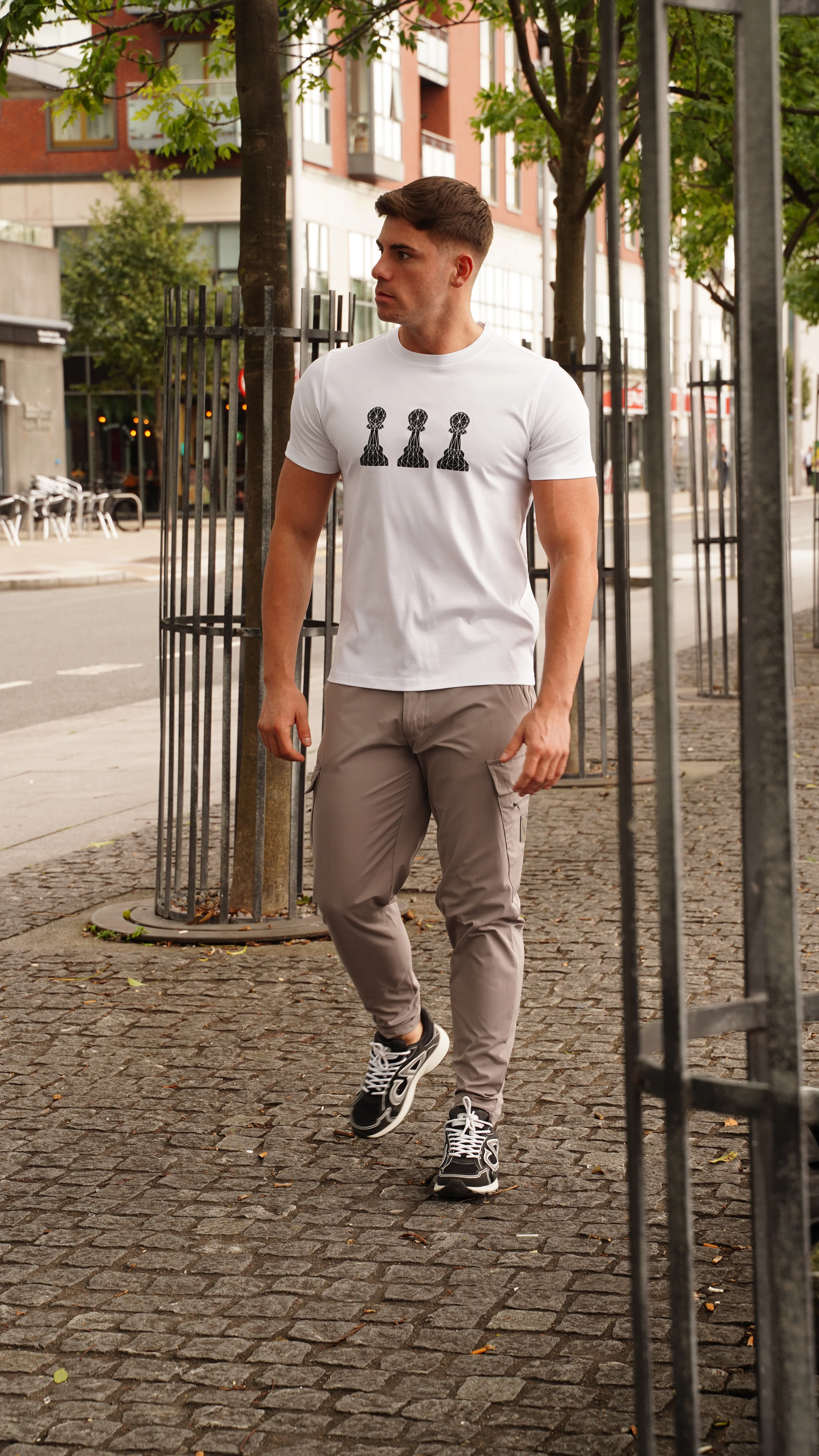 Men's Tri Pawn White T-Shirt - Image 4