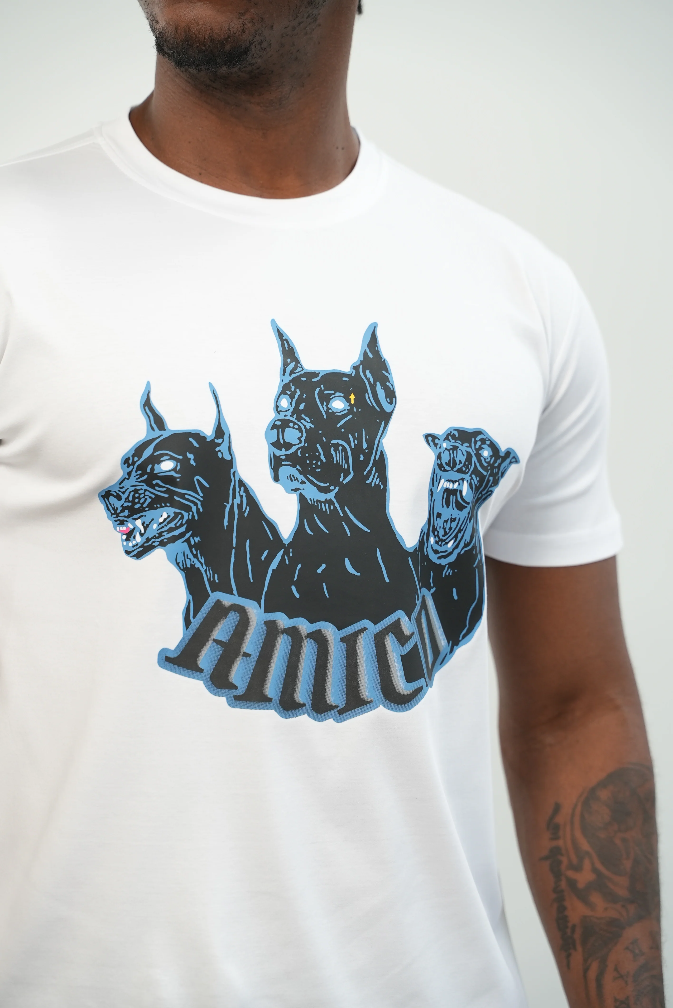 Men's White Amico Doberman T-Shirt - Image 3